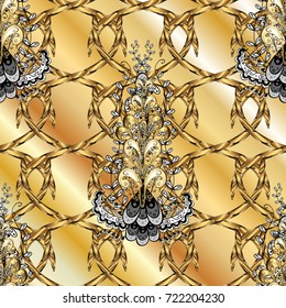 Ornamental oriental ornament in the style of baroque. Traditional classic golden vector pattern on beige, yellow and brown colors with golden elements.