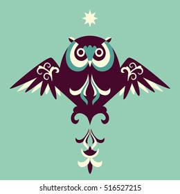 Ornamental owl. Decorative illustration