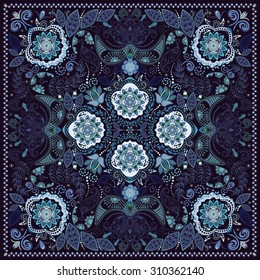 Ornamental Paisley pattern, design for pocket square, textile, silk shawl