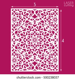 Ornamental panel with pattern, die cutting. May be use for laser cutting. Lazer cut card. Template of wedding invitation. Cabinet fretwork panel. Lasercut metal panel. Wood carving.