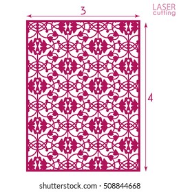 Ornamental panel with pattern, die cutting. May be use for laser cutting. Laser cut card. Template of wedding invitation. Cabinet fretwork panel. Lasercut metal panel. Wood carving.