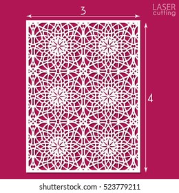 Ornamental panel with pattern, die cutting. May be use for laser cutting. Template of wedding invitation or greeting card. Cabinet fretwork panel. Metal design, wood carving.