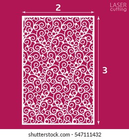 Ornamental panel with pattern, die cutting. May be use for laser cutting. Template of wedding invitation or greeting card. Cabinet fretwork panel. Metal design, wood carving.