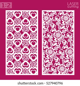 Zierpaneele mit Mustern, Stanzschneiden. Kann zum Laserschneiden verwendet werden. Vorlage der Hochzeitseinladung oder Grußkarte. Kabinettfunk-Panel. Metalldesign, Holzschnitzerei.