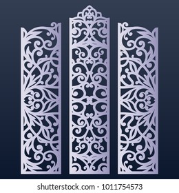 Ornamental panels template for cutting. May be use for laser cutting. Cabinet fretwork screen. Lasercut panels for decoration of the wedding hall.