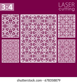 Ornamental panels template set for cutting exterior. Silhouette geometric pattern. Laser cut cabinet fretwork perforated panel in arabic style. Metal, paper or wood carving. Outdoor screen.