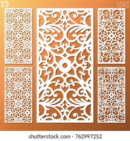 Ornamental panels template set for cutting. May be use for laser cutting. Lazer cut card. Silhouette pattern. Cutout paperwork. Cabinet fretwork panel. Lasercut metal panel. Wood carving