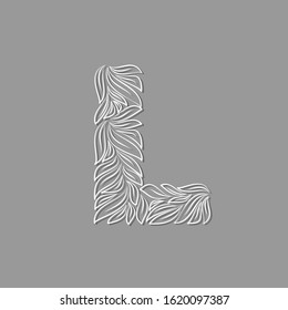 Ornamental paper letter L isolated on gray background. Laser cut template. Vector illustration