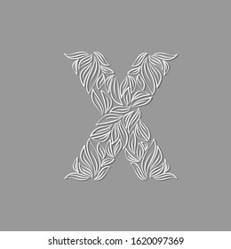 Ornamental paper letter X isolated on gray background. Laser cut template. Vector illustration