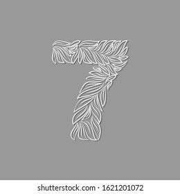 Ornamental paper number 7 isolated on gray background. Laser cut template. Vector illustration
