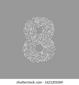 Ornamental paper number 8 isolated on gray background. Laser cut template. Vector illustration