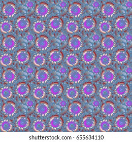 Ornamental patter in red, pink and blue colors. Vector seamless damask pattern, classic wallpaper, background.
