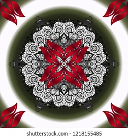 Ornamental pattern with abstract ornament. Vector Hand drawn zentangle floral neutral, gray and red colors.