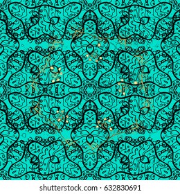 Ornamental pattern with black elements. Ornamental vintage pattern on blue background with dark elements. Christmas, snowflake, new year.