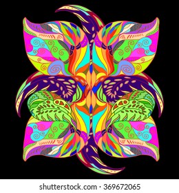 ornamental pattern from colored floral doodle elements