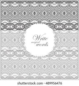 Ornamental pattern with decorative frame for text. Anti-stress relaxation Coloring book for adult and older children. Outline drawing coloring page.  Vector illustration. 