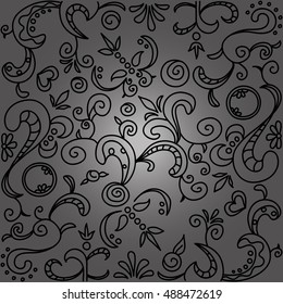Ornamental pattern hand draw on a black background.