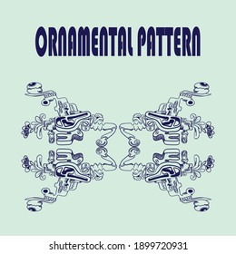 Ornamental pattern hand draw vector isolated on blue background