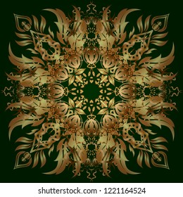 Ornamental pattern for invitations, greeting cards, wrapping. Vector ornate elements for design. Traditional floral decor. Decorative golden seamless pattern on a green background.