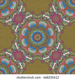 Ornamental pattern for invitations, greeting cards, wrapping. Traditional abstract decor. Decorative seamless pattern. Vector ornate elements in brown and blue colors for your design.