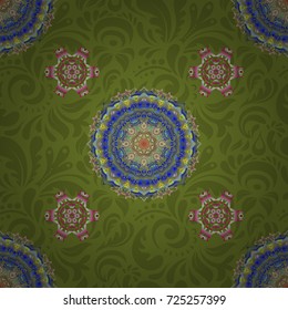 Ornamental pattern for invitations, greeting cards, wrapping. Decorative seamless pattern. Vector ornate elements in green and blue colors for your design. Traditional abstract decor.
