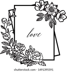 Ornamental pattern of leaf floral frame, template for card design of love. Vector
