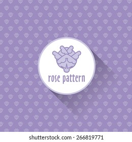 The ornamental pattern with light purple roses drawn on bright purple background and a big sample image of flower