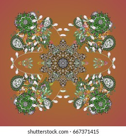Ornamental pattern on background. Arab, Asian, ottoman motifs. Simple snowflakes ornamental pattern, floral elements, decorative ornament. Vector illustration.