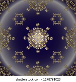 Ornamental pattern on blue, neutral and violet colors with golden elements. Classic vintage background. Classic vector golden ornamental pattern. Traditional orient ornament.