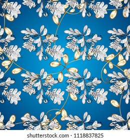 Ornamental pattern on blue, white and gray colors with golden elements. Ornamental classic vector golden pattern. Classic vintage background. Traditional orient ornament.