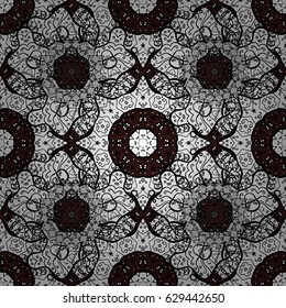 Ornamental pattern on brown background with white elements. Classic vintage background. Vector illustration. Traditional orient ornament. Ornamental classic vector white pattern.