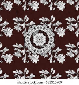 Ornamental pattern on brown background. Vintage elements in oriental style arabesques. Ornamental white textured curls. Vector white ornamental pattern.