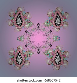 Ornamental pattern on colorfil background. Vector snowflakes winter New Year frame.