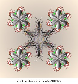 Ornamental pattern on colorfil background. Vector snowflakes winter New Year frame.