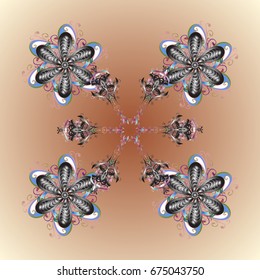 Ornamental pattern on colorful background. Arab, Asian, ottoman motifs in colors. Simple snowflakes ornamental pattern, floral elements, decorative ornament. Vector illustration.