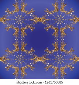 Ornamental pattern on green, brown and blue colors with golden elements. Raster illustration. Classic vintage background. Traditional orient ornament. Ornamental classic raster golden pattern.