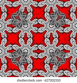 Ornamental pattern on red background with white elements. Traditional orient ornament. Classic vector white ornamental pattern. Classic vintage background.