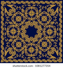 Ornamental pattern in oriental style. Beautiful bandana print in vector. Square carpet.