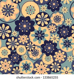 Ornamental pattern with rosette flowers. Seamless background in vintage colors. Vector illustration.