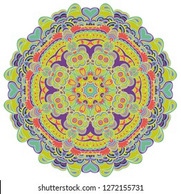 Ornamental pattern round. Lace mandala. Vector. Rainbow colors.