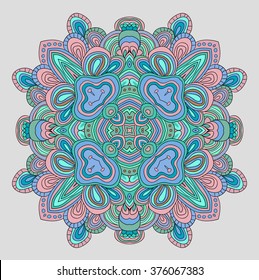 Ornamental pattern round. Lace mandala. Vector. Rose quartz and serenity colors.