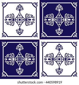 Ornamental pattern seamless vector blue and white color. Azulejo, portuguese tiles, spanish, moroccan, mexican or arabic tiles design.