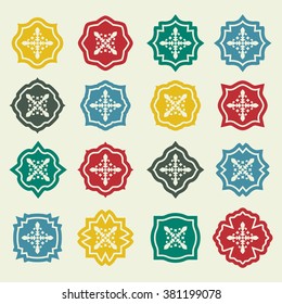 Ornamental pattern set. Badges with fleur de lis sign in flat style. Colorful vector illustration.