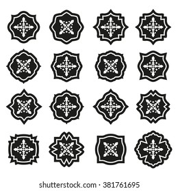 Ornamental pattern set. Badges with fleur de lis sign in flat style. Vector illustration.