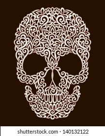 Ornamental pattern skull with doodle elements, tattoo style