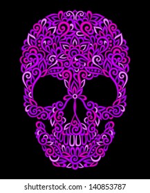 Ornamental pattern skull with doodle elements, tattoo style