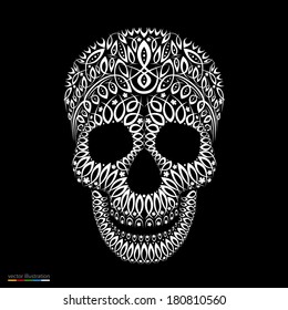 Ornamental pattern skull in tattoo style. Vector illustration