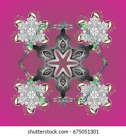 Ornamental pattern. Snow flakes background. Snowflake vector design in colors.