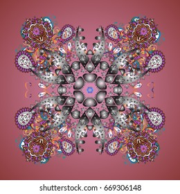 Ornamental pattern of stylized snowflakes and dots on background. Vector abstract design.