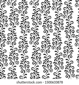 Ornamental pattern. Vector seamless abstract black background.Leaves and whorls.